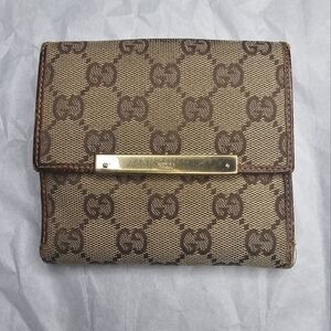 Gucci Beige/Cognac GG Canvas French Flap Wallet
